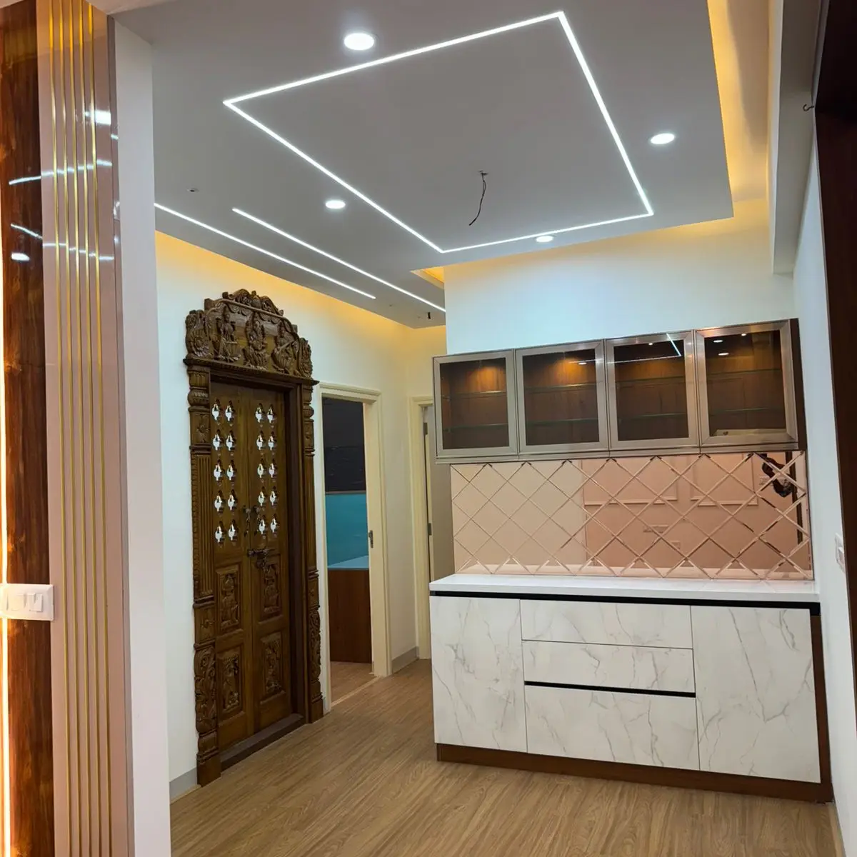beige traditional entrance foyer with pop — real Indian home