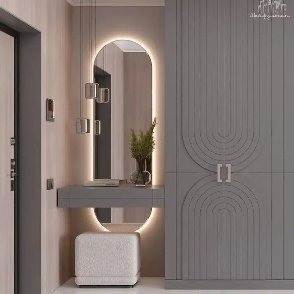 grey modern minimalist entrance foyer with main — real Indian home