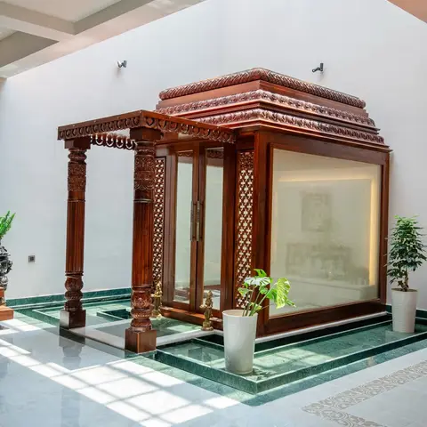 earthy traditional pooja room with pooja — real Indian home