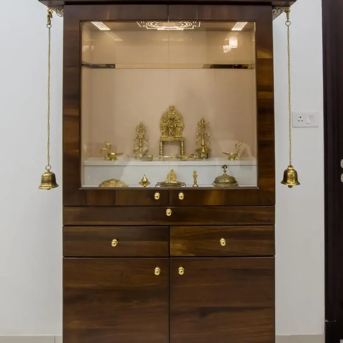 earthy traditional pooja room with pooja — real Indian home