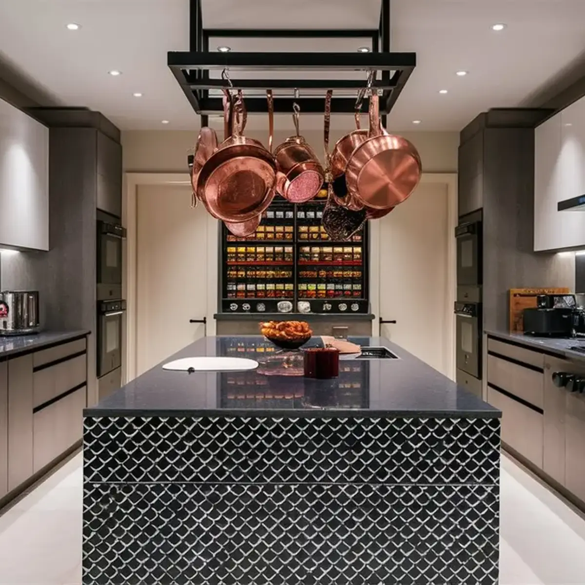 jewel tone luxury kitchen with layout — real Indian home