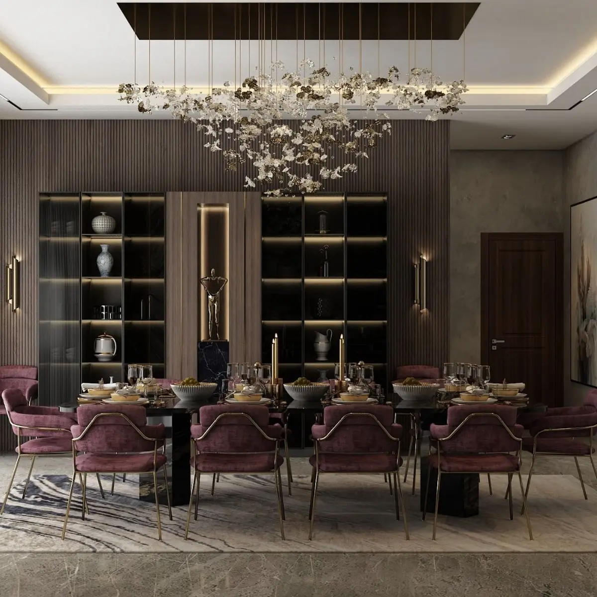 jewel tone luxury dining room with dining — real Indian home