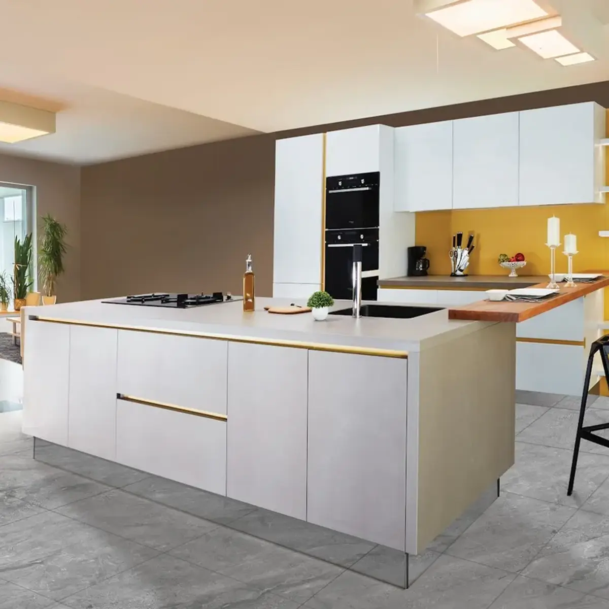 bold colour modern minimalist kitchen with layout — real Indian home