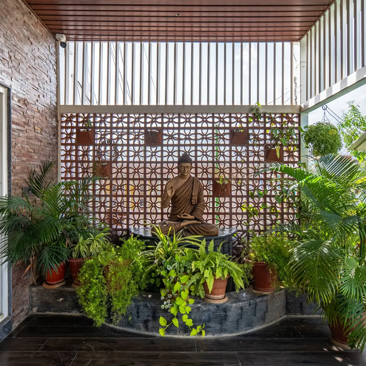 earthy boho balcony with jaali — real Indian home