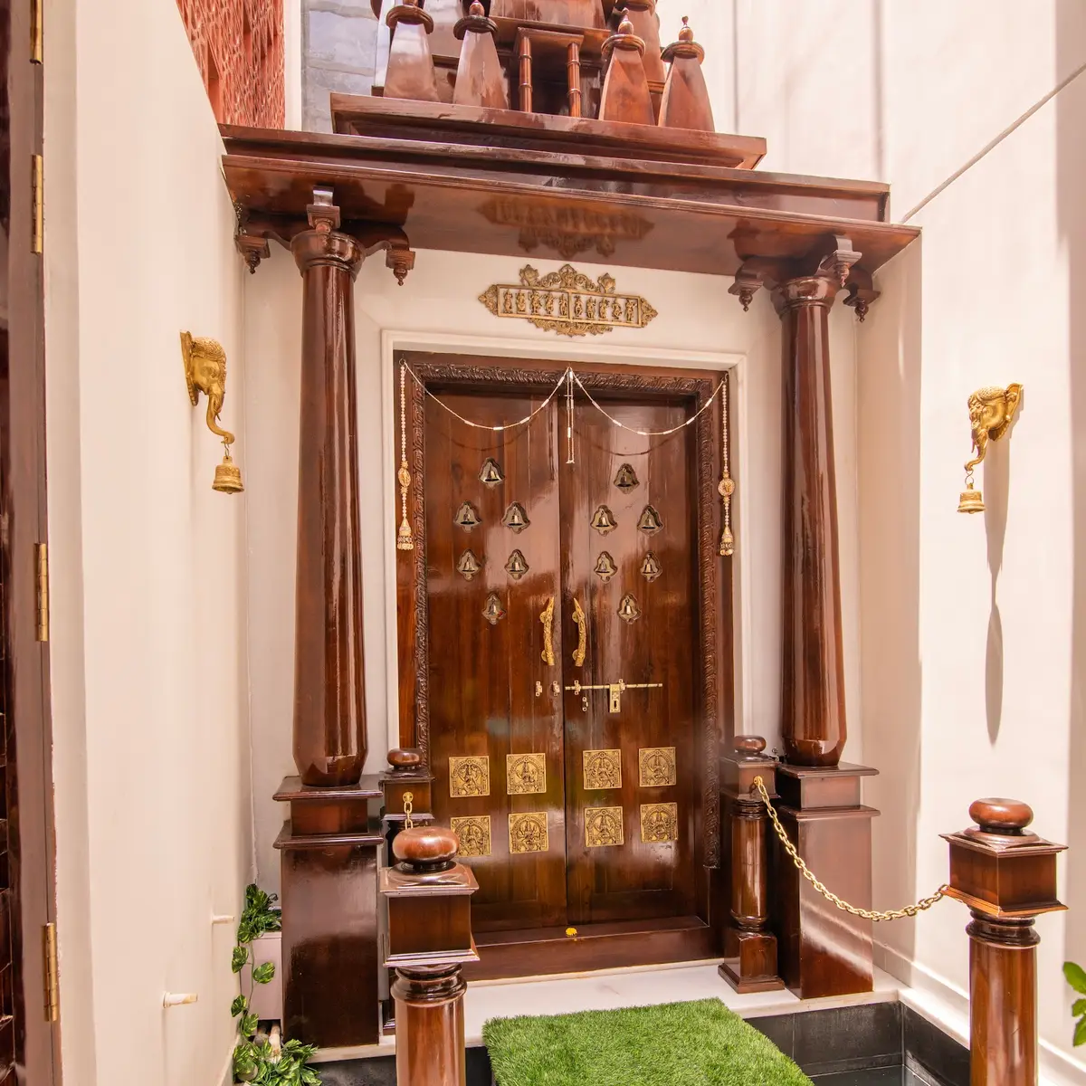 earthy traditional entrance foyer with main — real Indian home