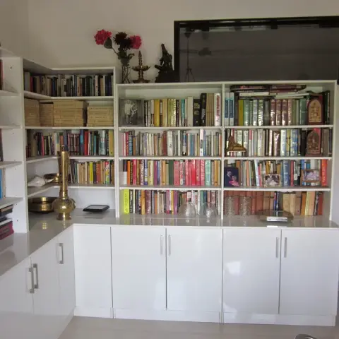 beige traditional study room with study — real Indian home