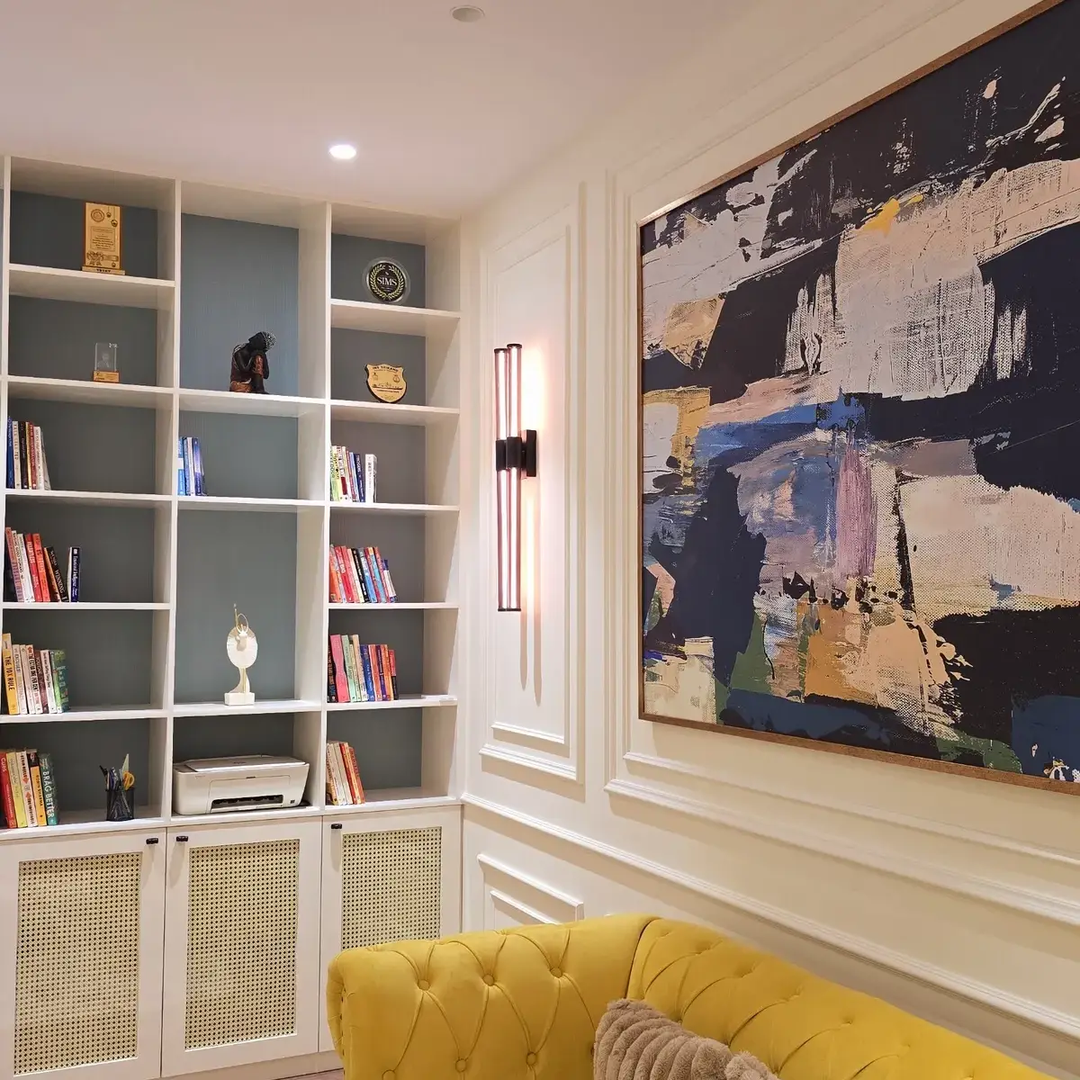 bold colour traditional study room with study — real Indian home