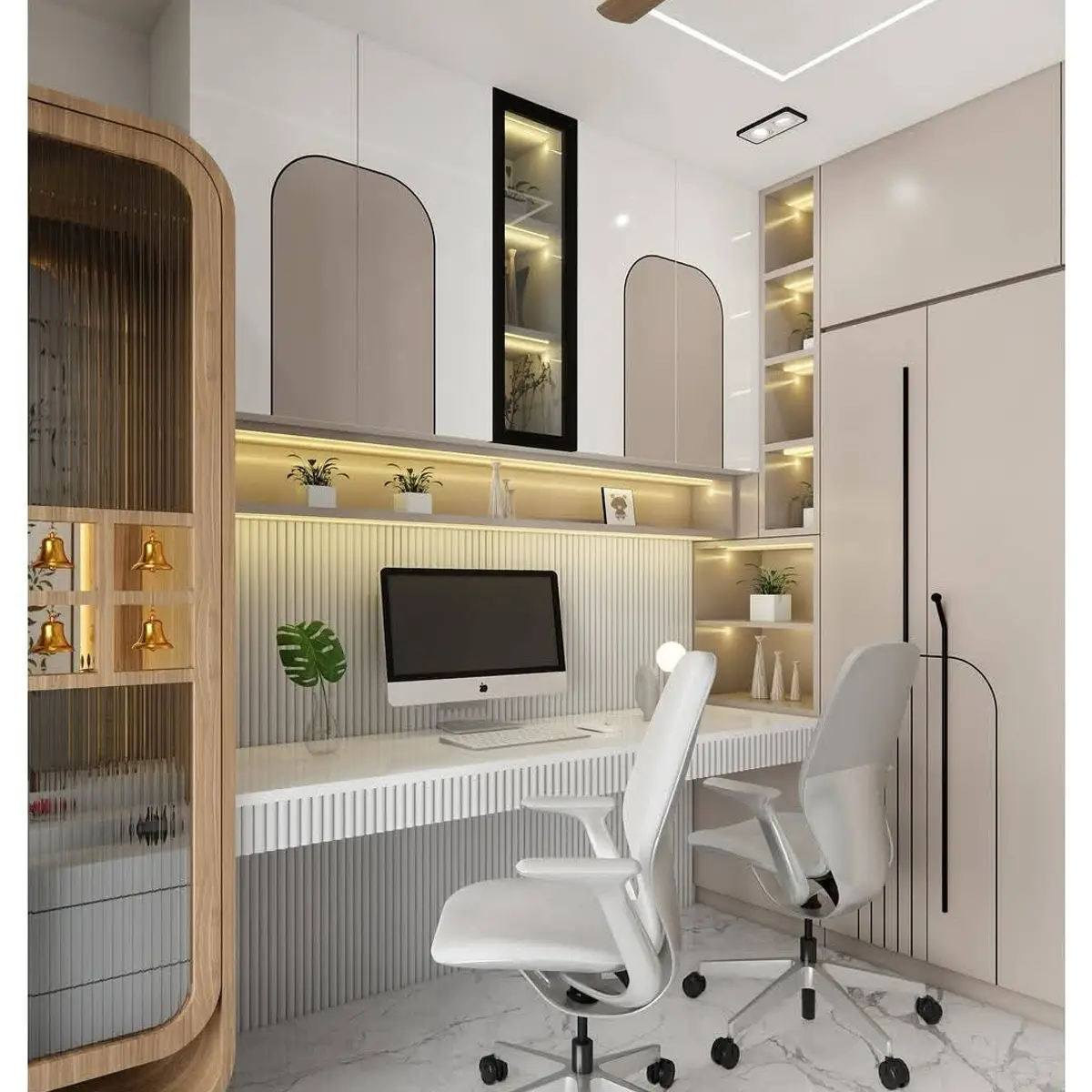beige modern minimalist study room with study — real Indian home