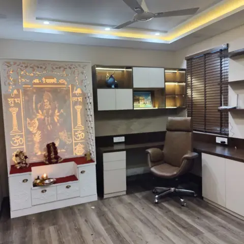 beige modern indian study room with study — real Indian home