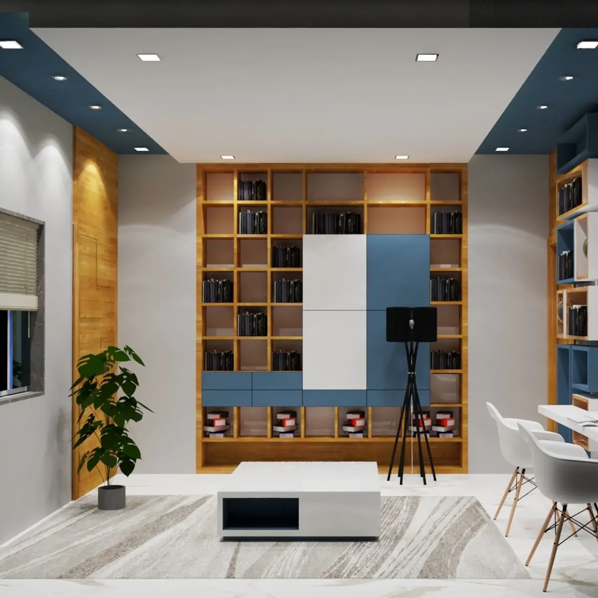 grey modern minimalist study room with panelling — real Indian home