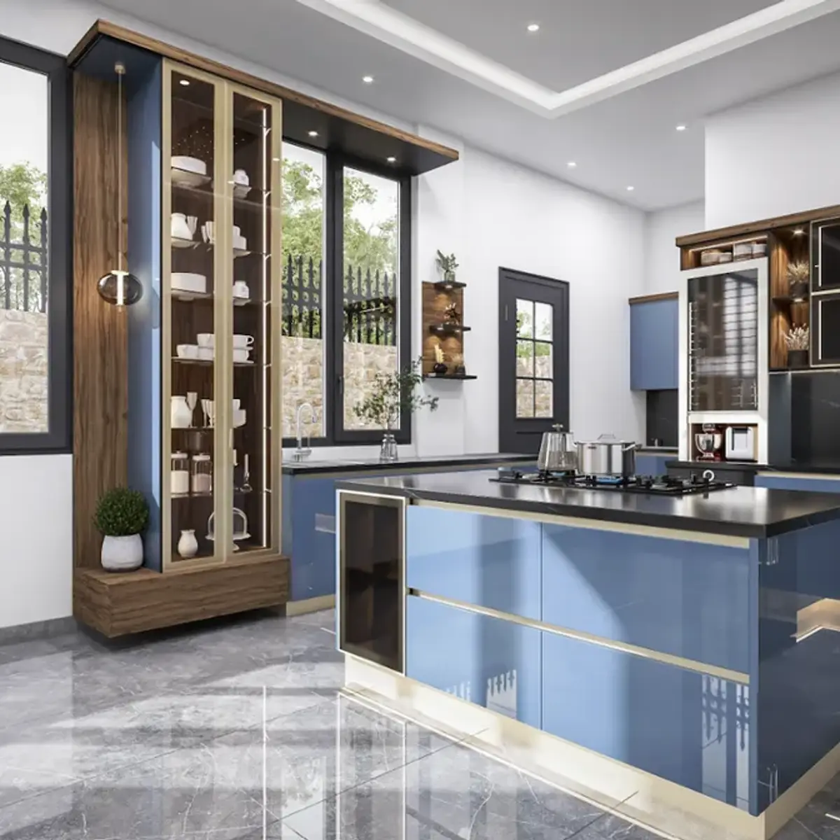 jewel tone modern indian kitchen with layout — real Indian home