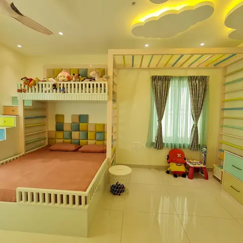bold colour kids bedroom with bed — real Indian home