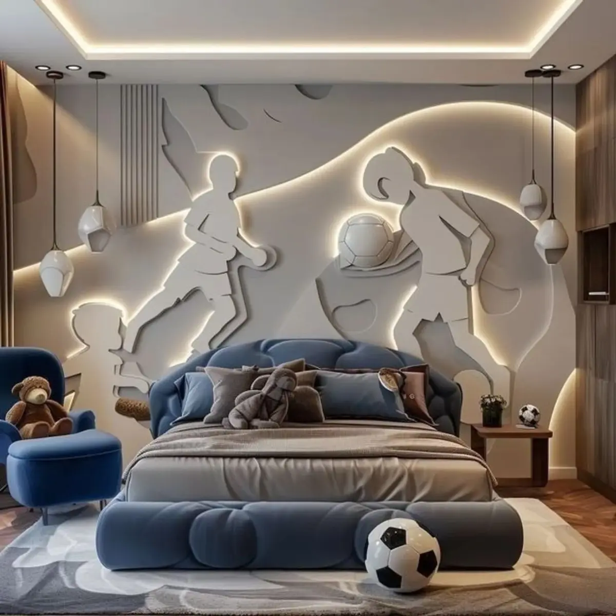 grey luxury kids bedroom with wall art — real Indian home