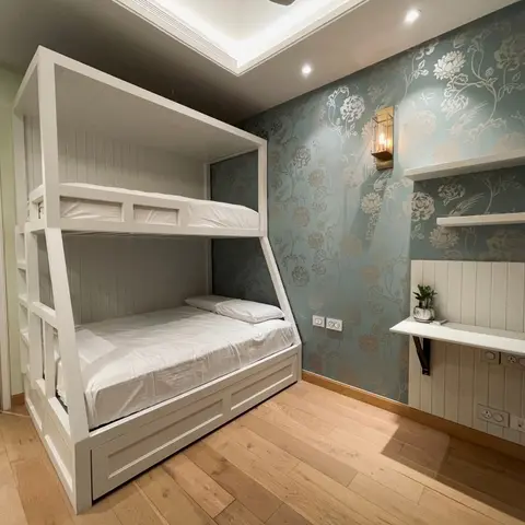 pastel traditional kids bedroom with wallpaper — real Indian home