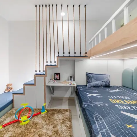 bold colour kids bedroom with bed — real Indian home