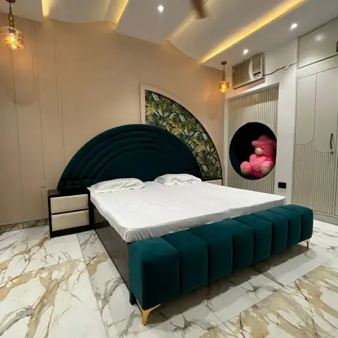 jewel tone modern indian kids bedroom with wardrobe — real Indian home