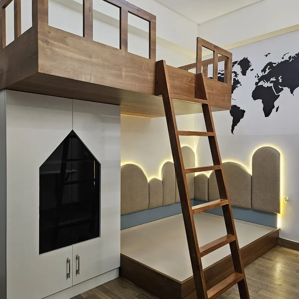 beige kids bedroom with bed — real Indian home