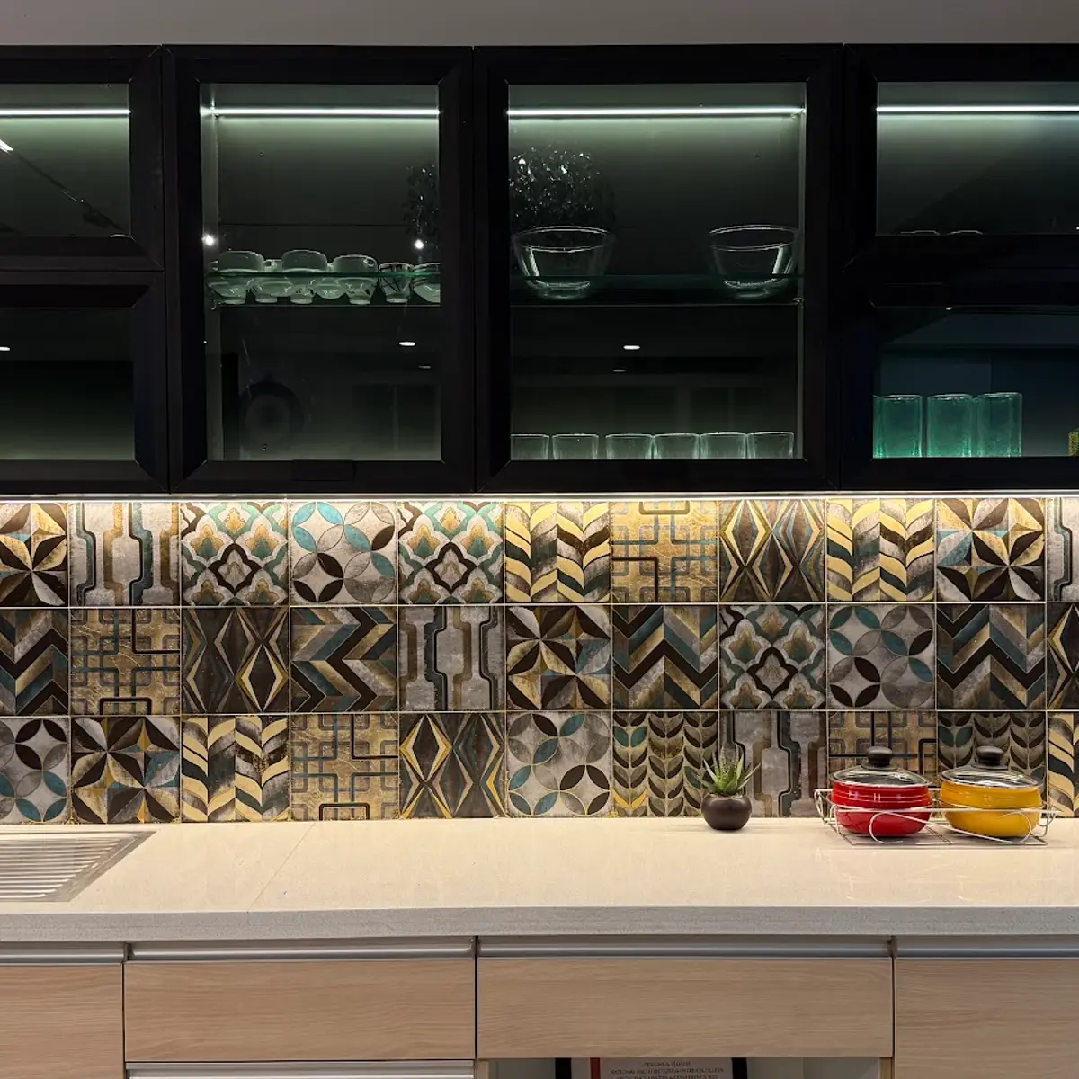 bold colour boho kitchen with backsplash — real Indian home