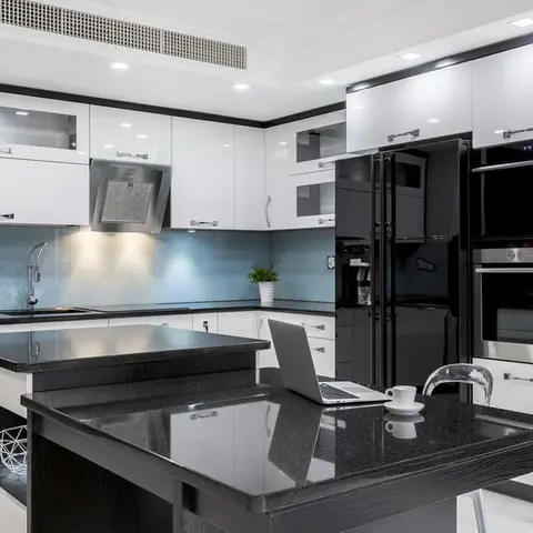 grey modern minimalist kitchen with layout — real Indian home