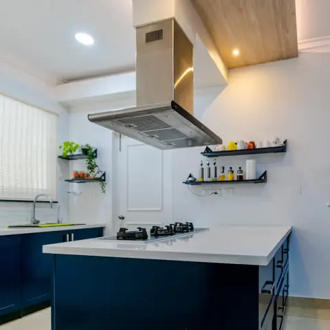bold colour modern minimalist kitchen with layout — real Indian home