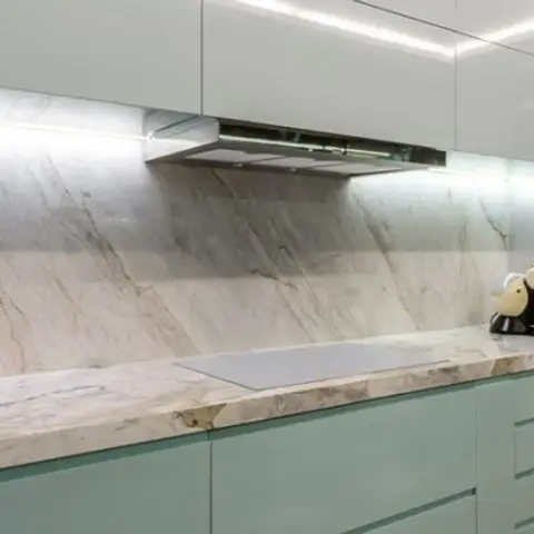 earthy modern minimalist kitchen with layout — real Indian home