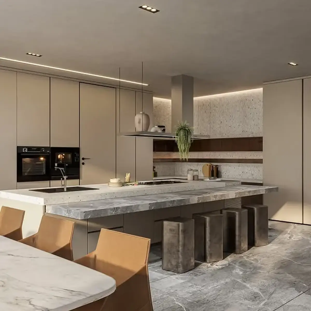 earthy modern minimalist kitchen with layout — real Indian home
