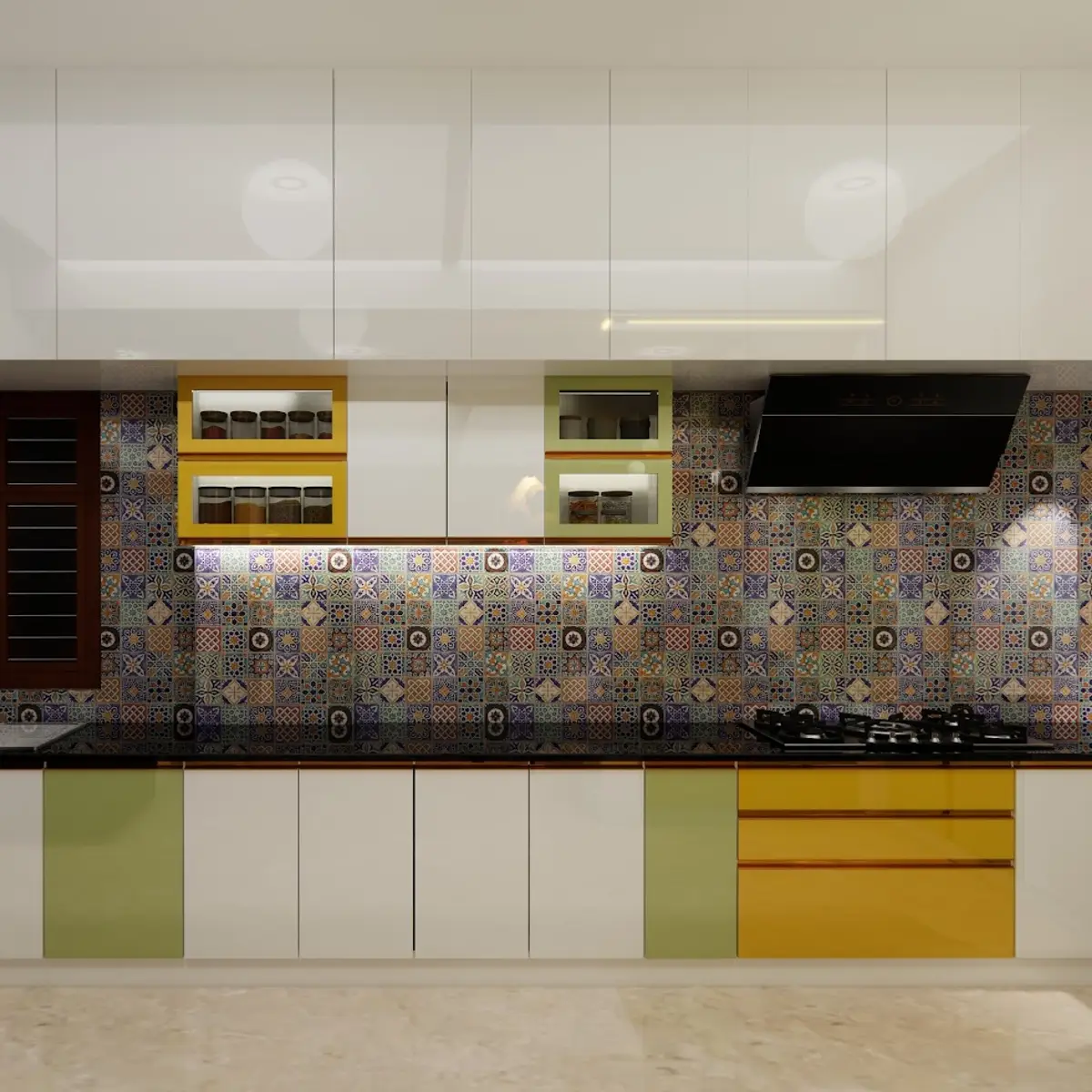 bold colour boho kitchen with shutter — real Indian home