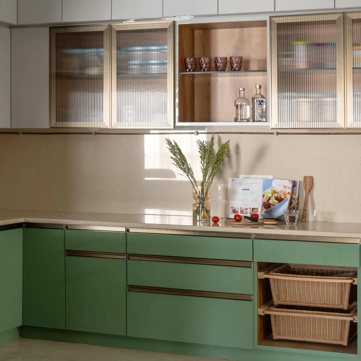 earthy modern indian kitchen with shutter — real Indian home