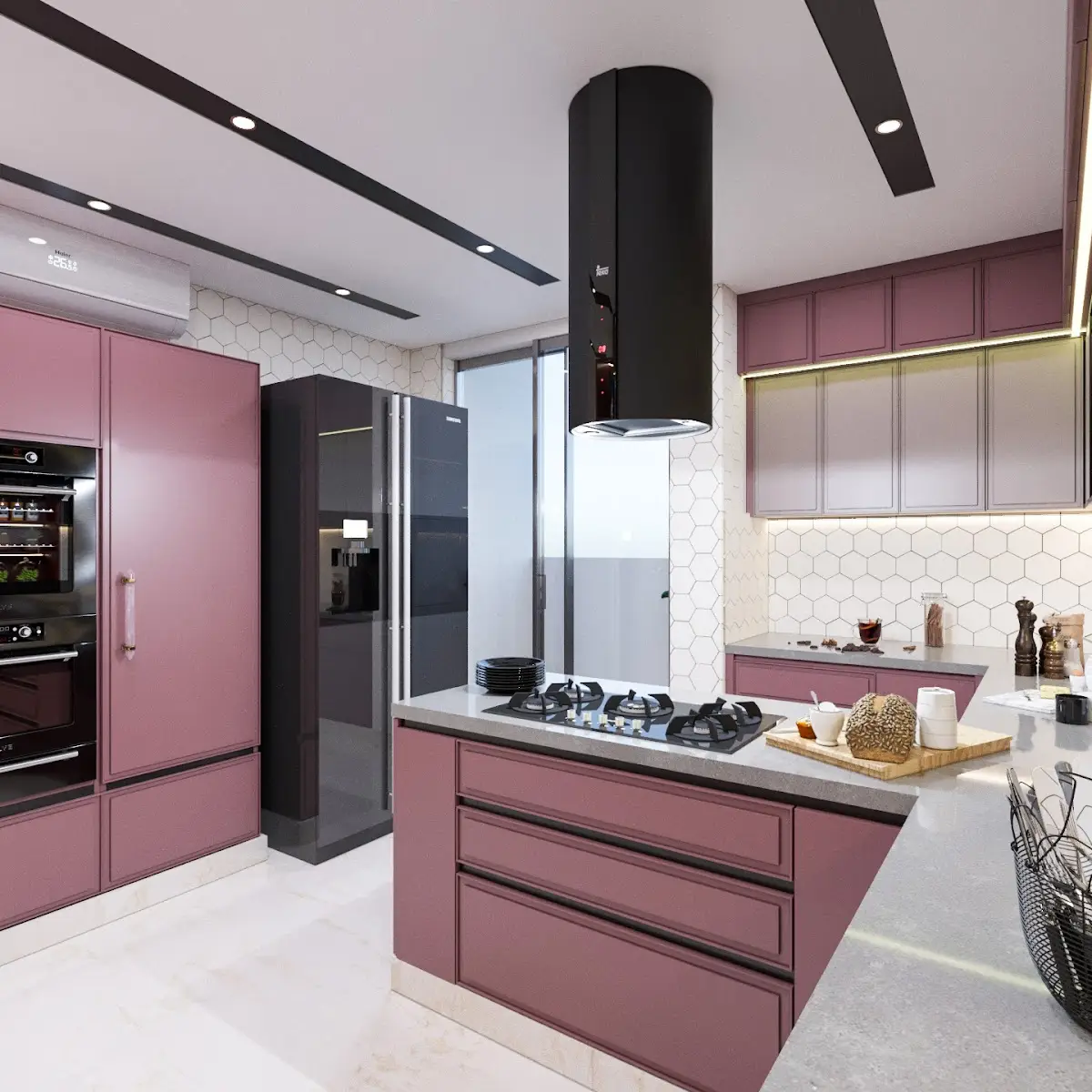 jewel tone modern minimalist kitchen with shutter — real Indian home