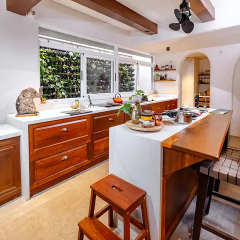 beige traditional kitchen with layout — real Indian home