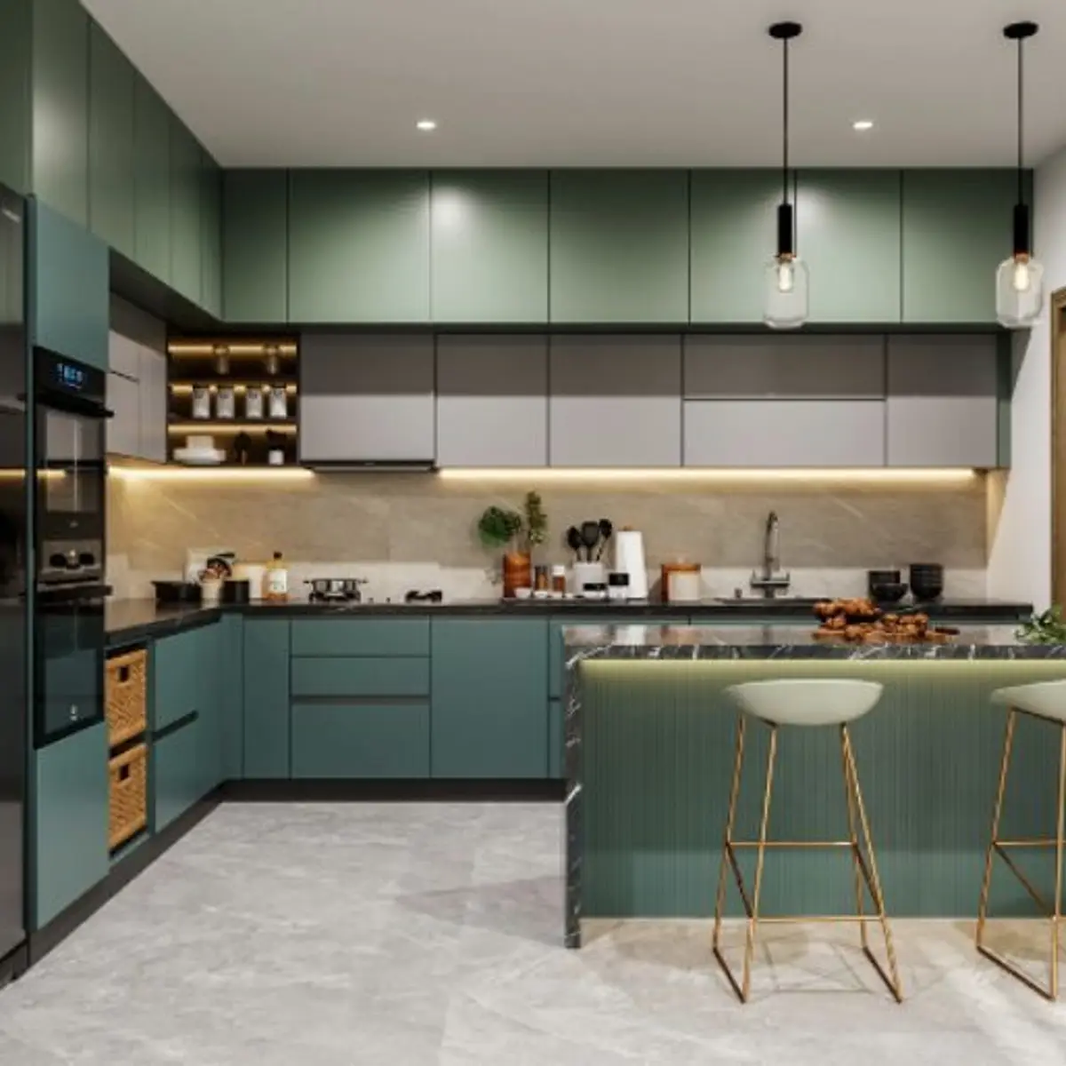 earthy modern indian kitchen with layout — real Indian home