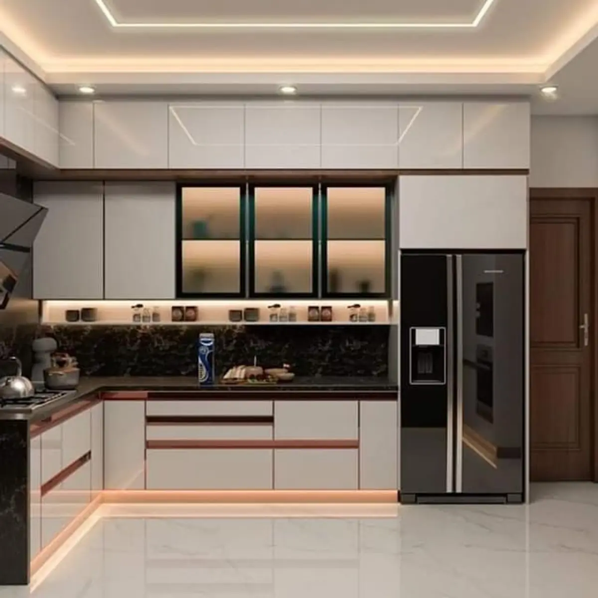 beige modern indian kitchen with cove — real Indian home