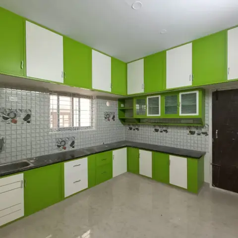 bold colour kitchen with layout — real Indian home