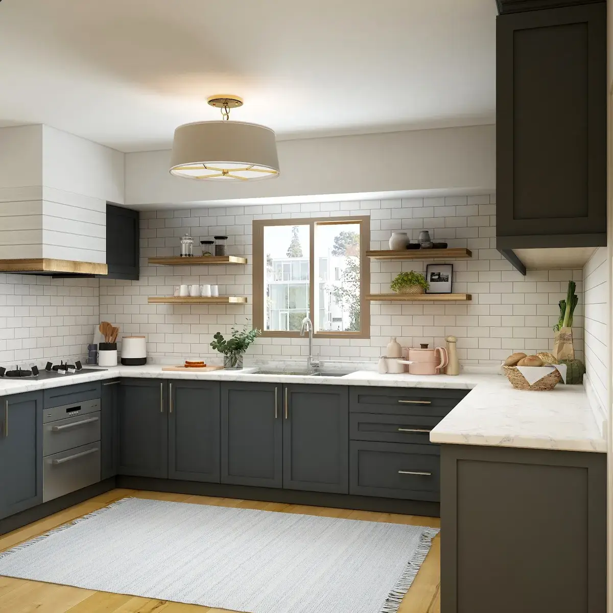 grey traditional kitchen with layout — real Indian home