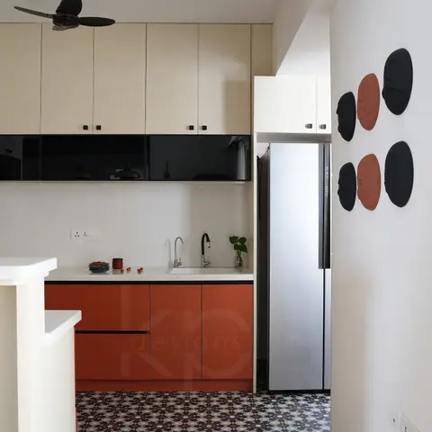 bold colour modern indian kitchen with layout — real Indian home