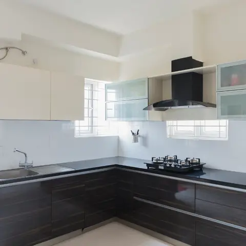 black and white modern indian kitchen with layout — real Indian home