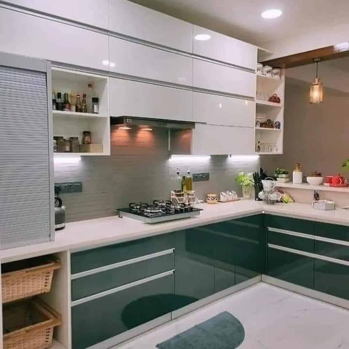 jewel tone modern indian kitchen with layout — real Indian home