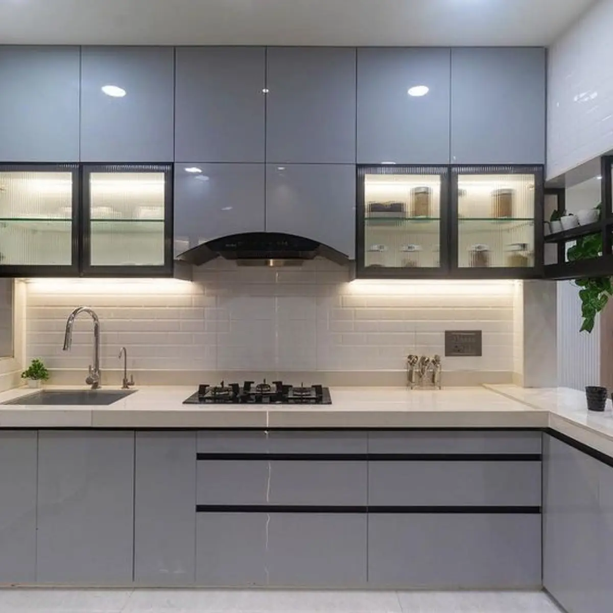 grey modern indian kitchen with layout — real Indian home