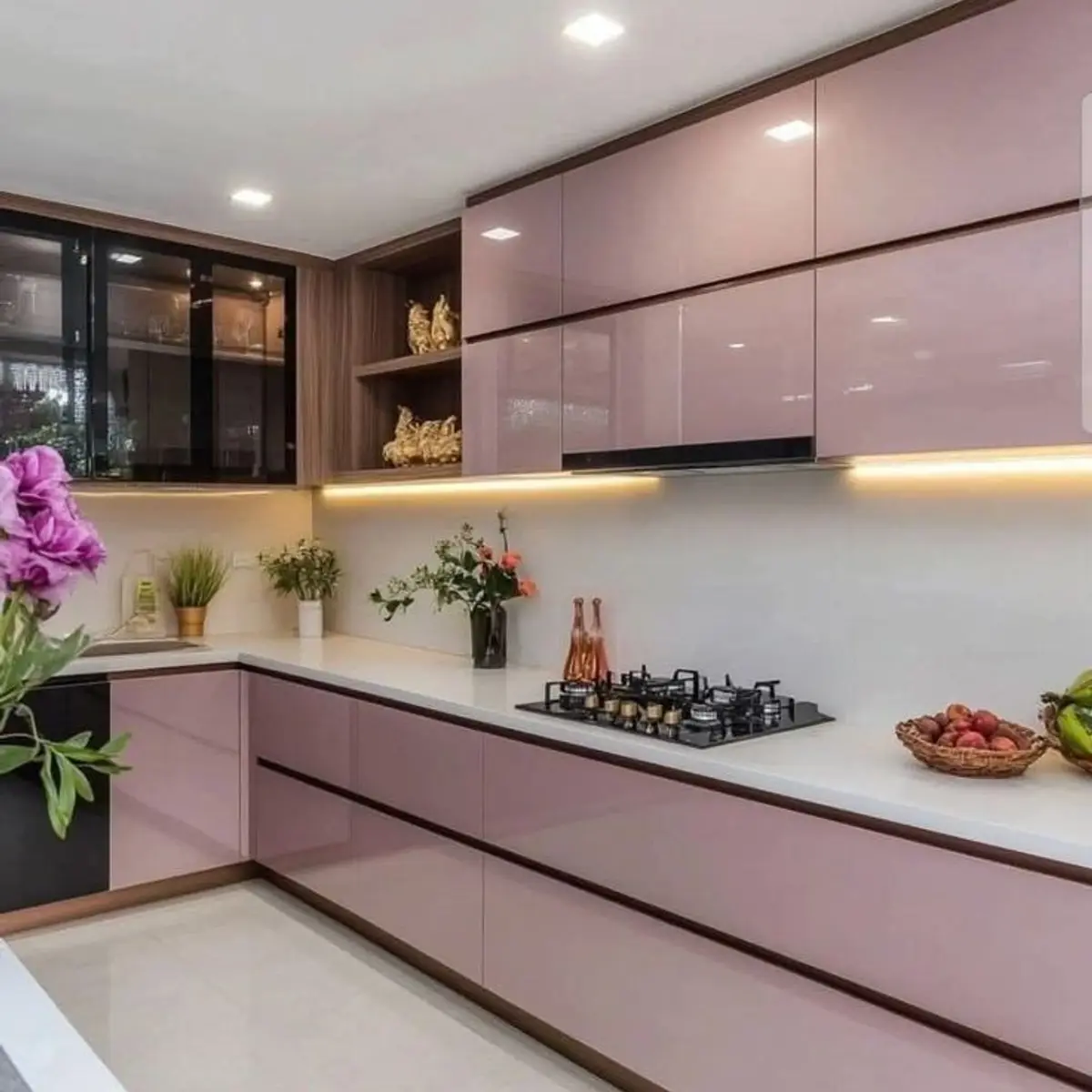 pastel modern indian kitchen with shutter — real Indian home