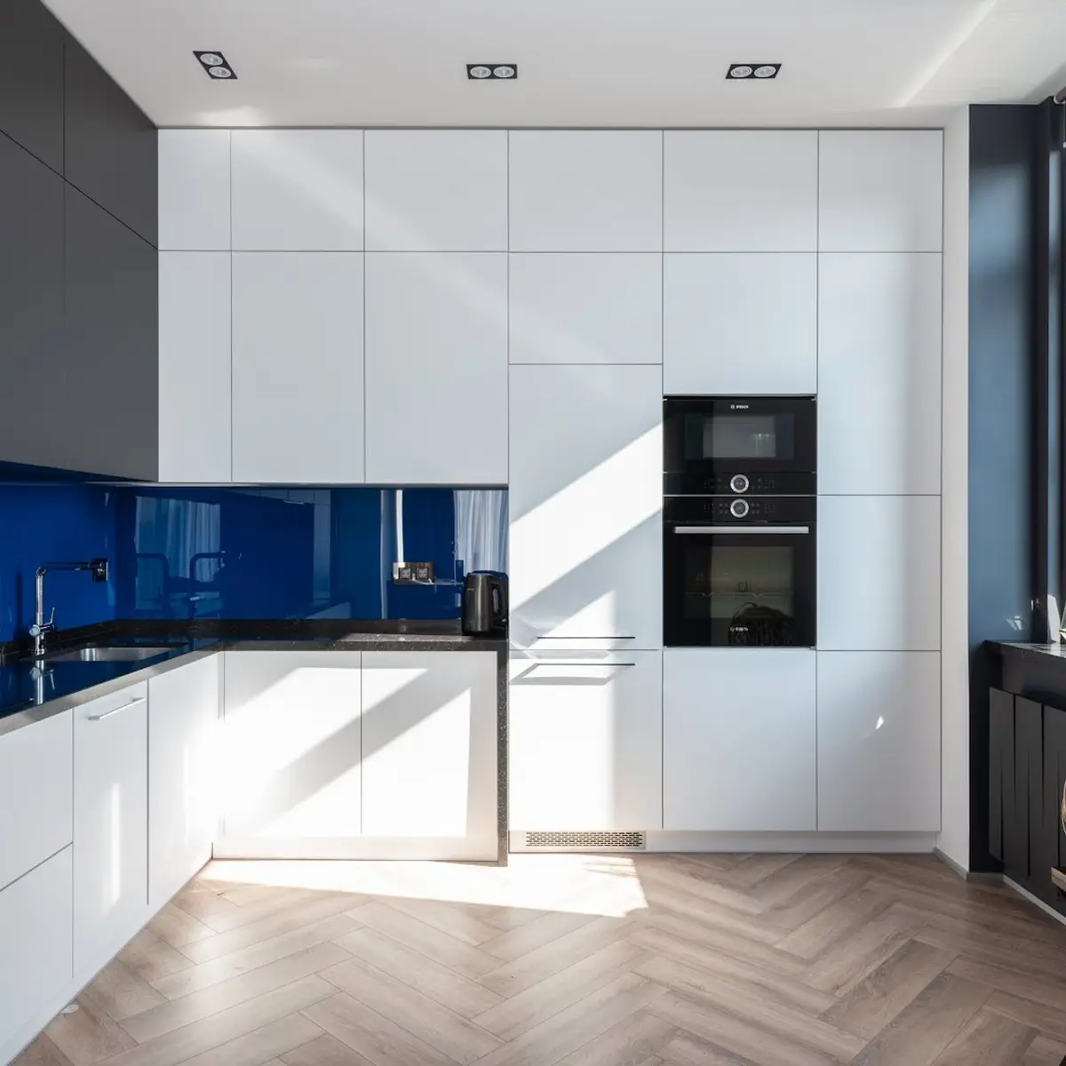 bold colour modern minimalist kitchen with layout — real Indian home