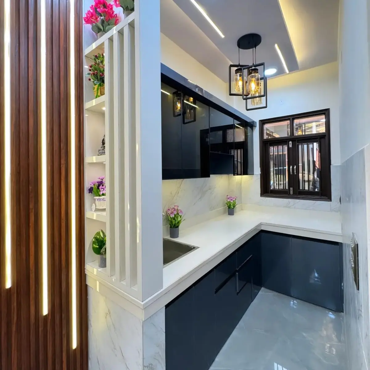 jewel tone modern indian kitchen with layout — real Indian home