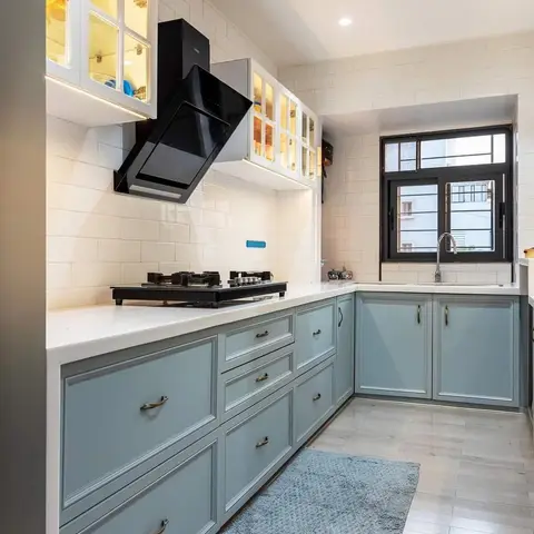 pastel traditional kitchen with layout — real Indian home