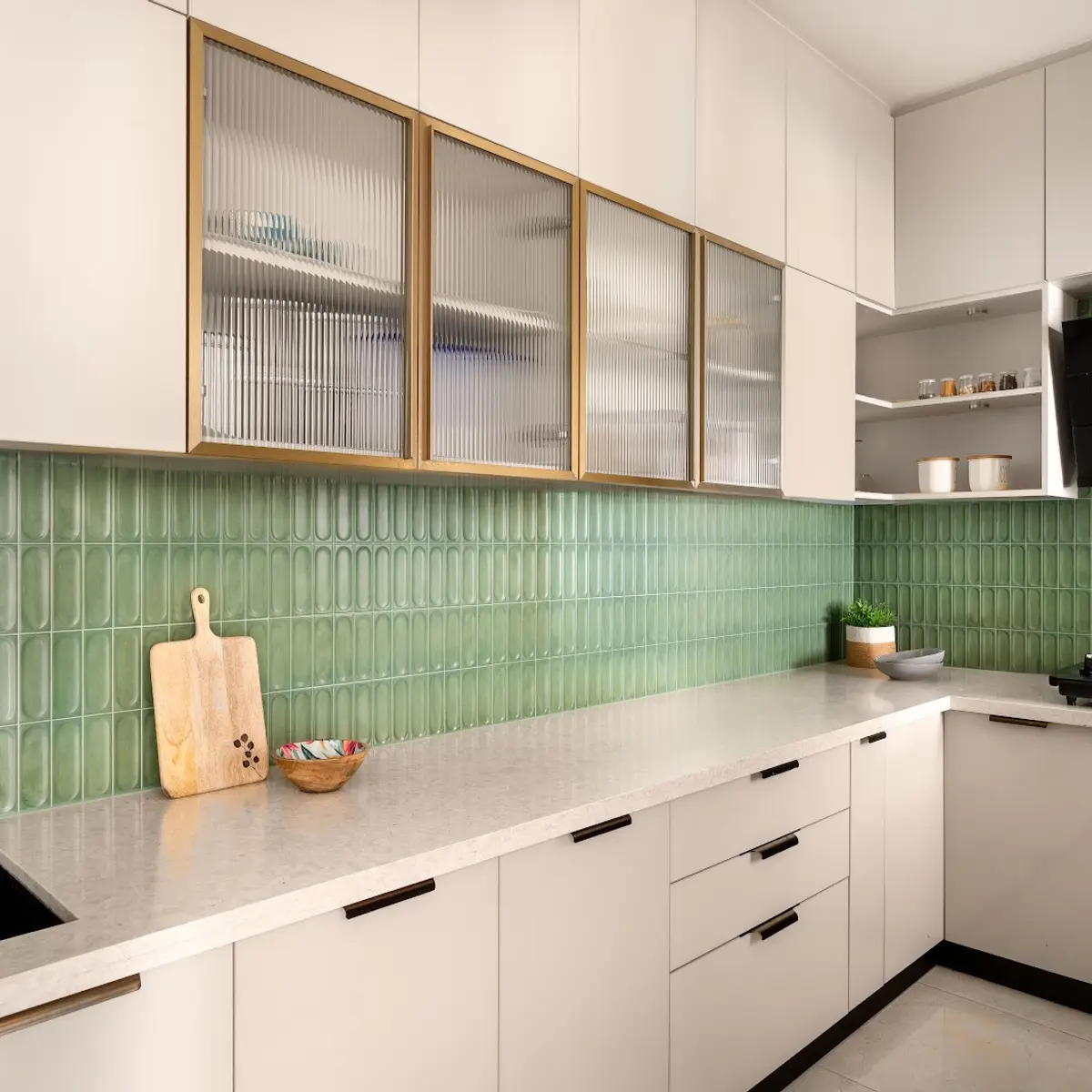 beige modern indian kitchen with layout — real Indian home