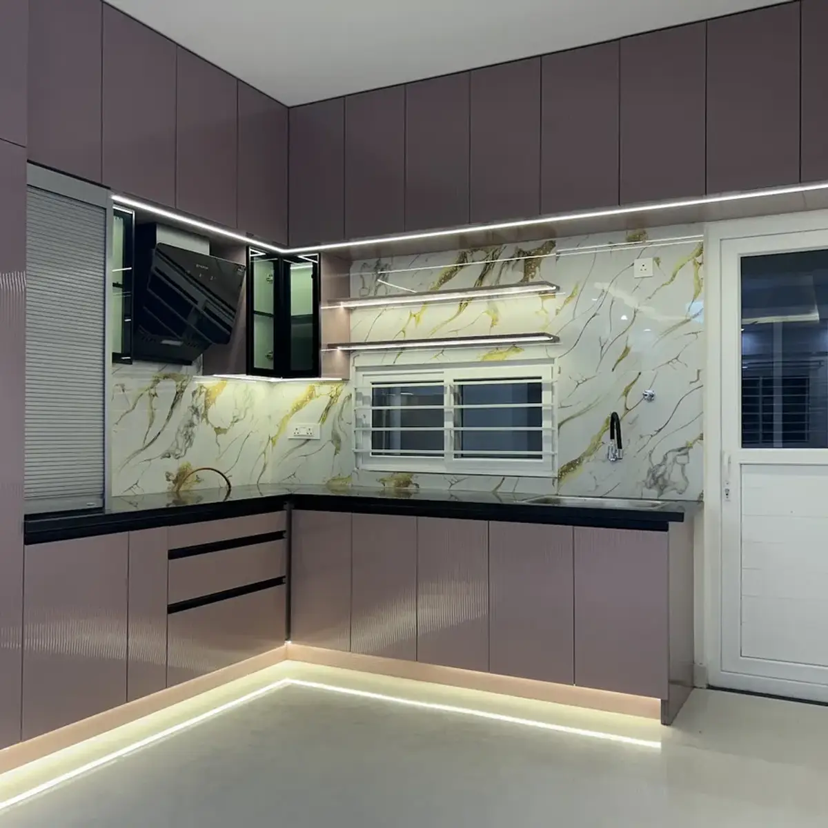 pastel modern minimalist kitchen with layout — real Indian home