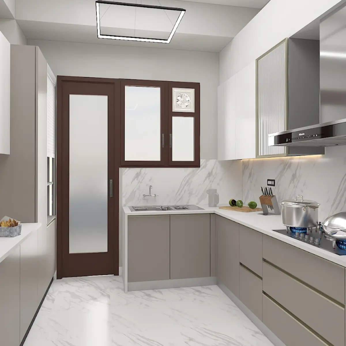 beige modern indian kitchen with backsplash — real Indian home