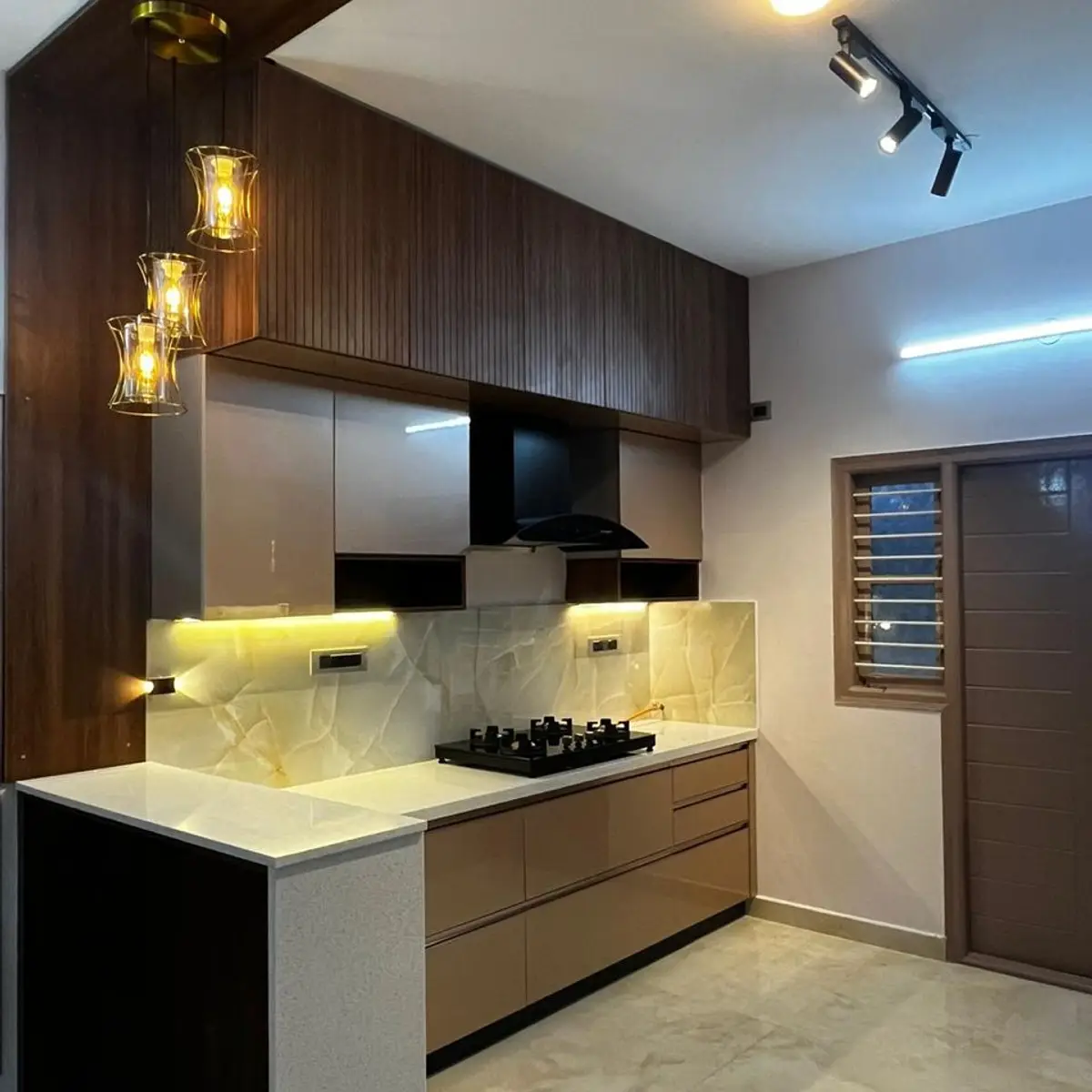earthy modern indian kitchen with layout — real Indian home
