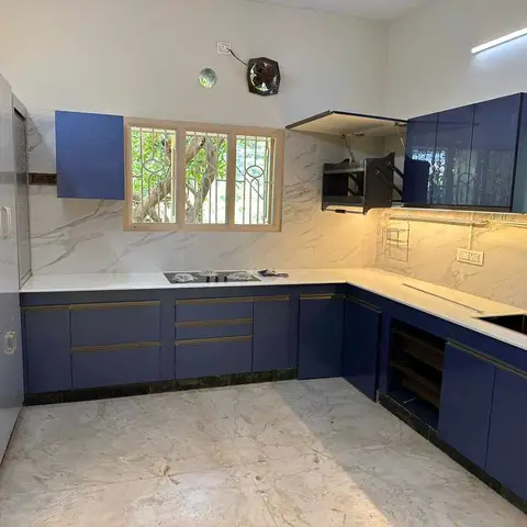 jewel tone modern indian kitchen with layout — real Indian home