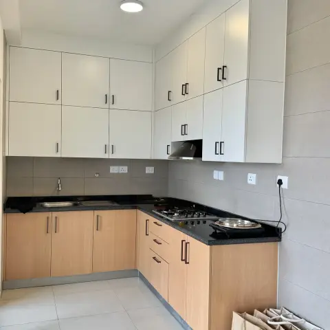 beige kitchen with layout — real Indian home