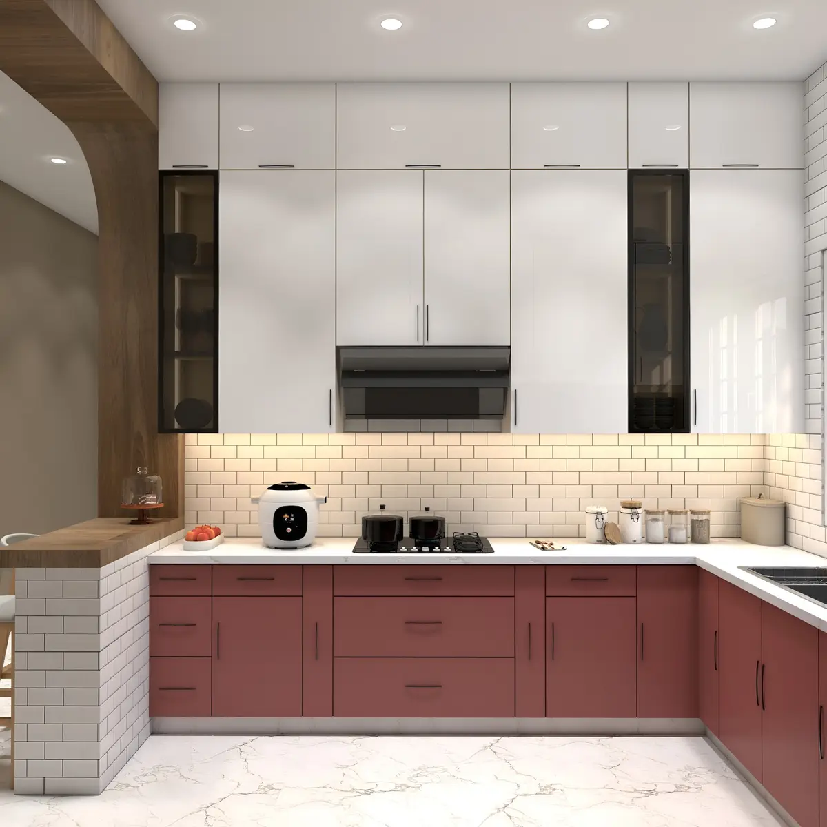 bold colour modern minimalist kitchen with shutter — real Indian home