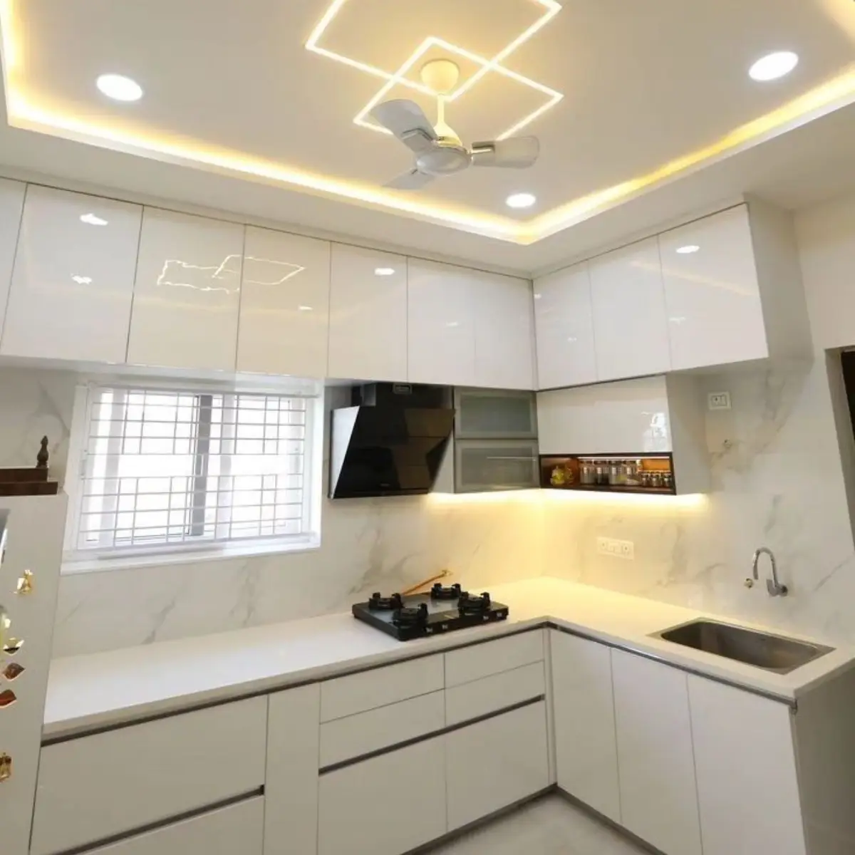 black and white modern indian kitchen with cove — real Indian home